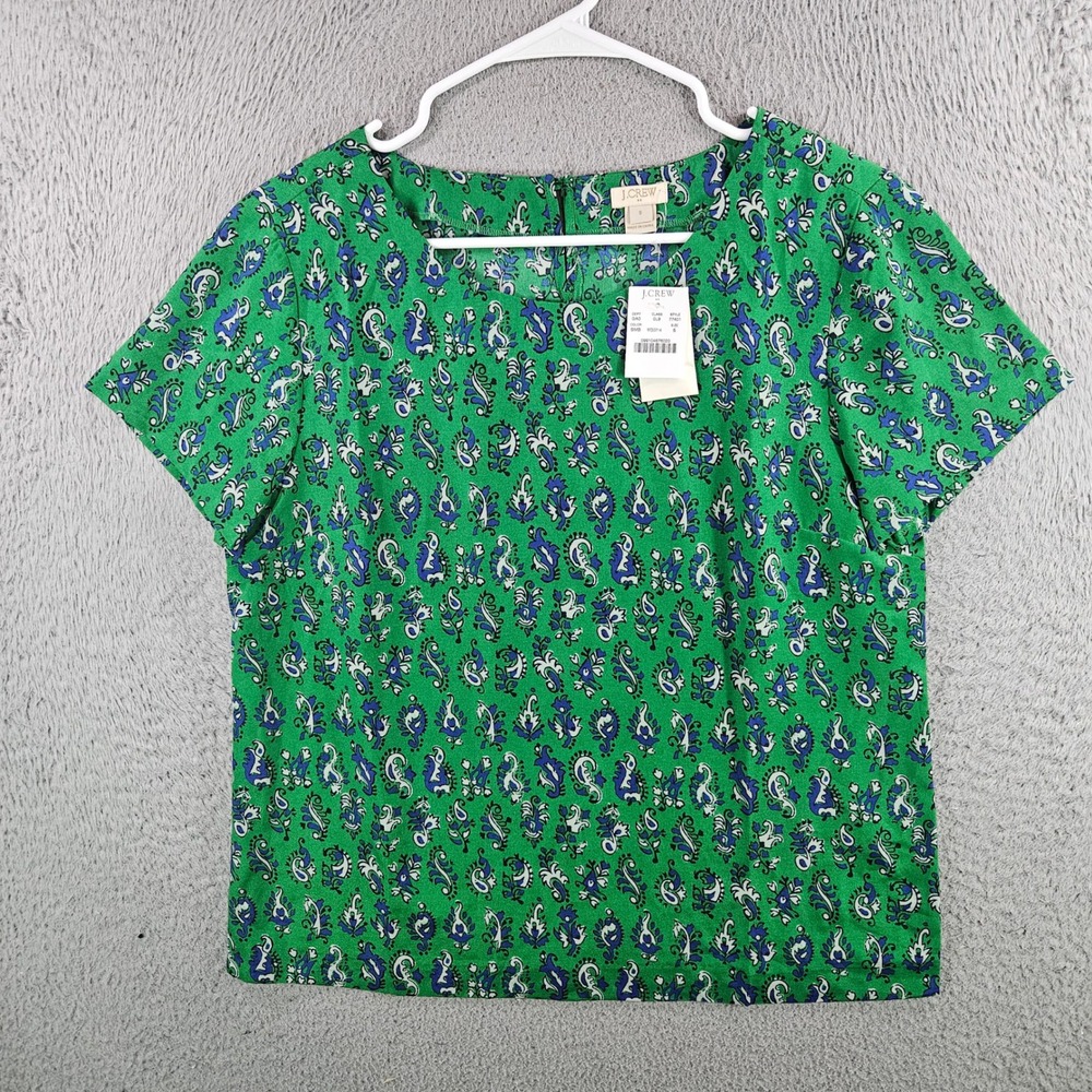 J.Crew Womens Green Paisley Short Sleeve Blouse Top Size S NEW NWT